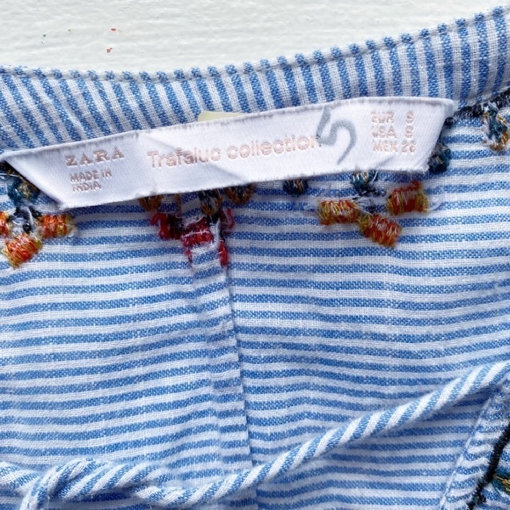 Zara Blue and White Striped Embroidered Shirt Dress with Pockets - Picture 6 of 13
